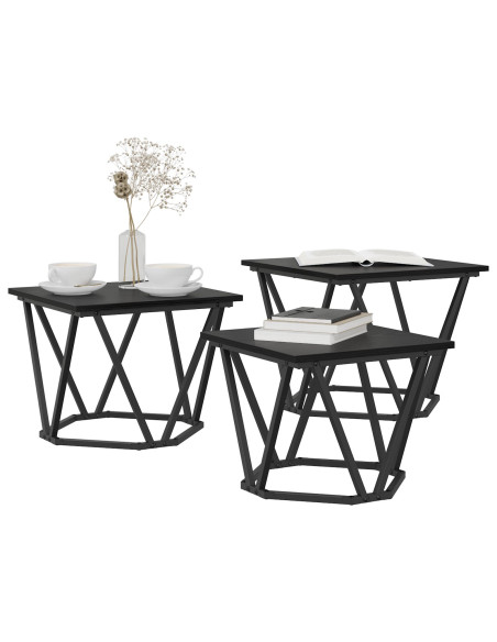 Tavolini 3 pz Nero Rovere Legno Ingegnerizzato