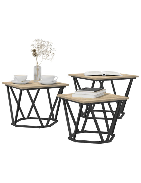 Set di 3 tavolini  in legno ingegnerizzato rovere Sonoma