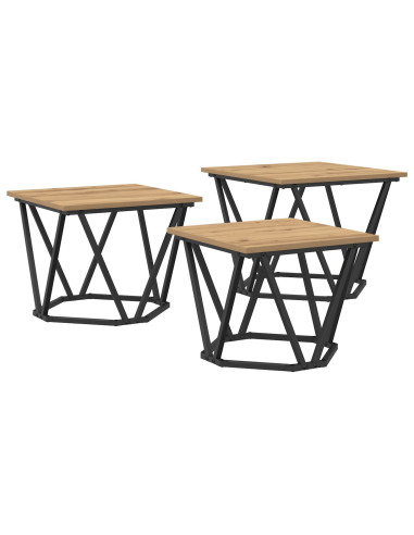 Tavolino da salotto 3 pcs Rovere artigianale