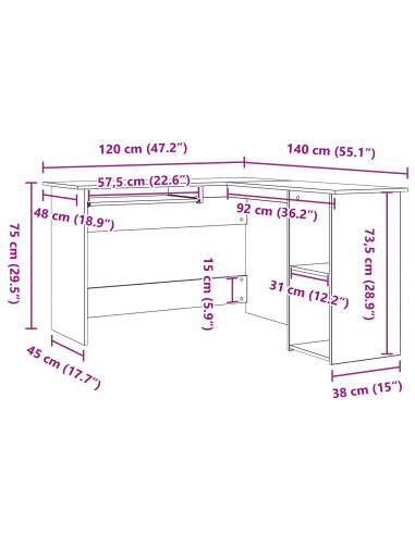 Scrivania ad angolo Rovere Nero 120 x 140 x 75 cm