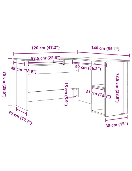 Scrivania ad angolo Rovere Nero 120 x 140 x 75 cm