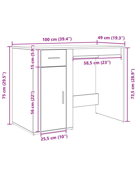 Scrivania  Nero Rovere 100x49x75 cm Legno ingegnerizzato