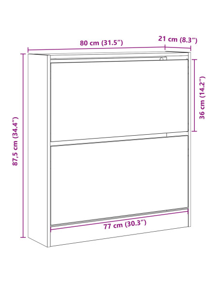 Scarpiera  con cassetto flip in rovere nero 80x21x87,5 cm