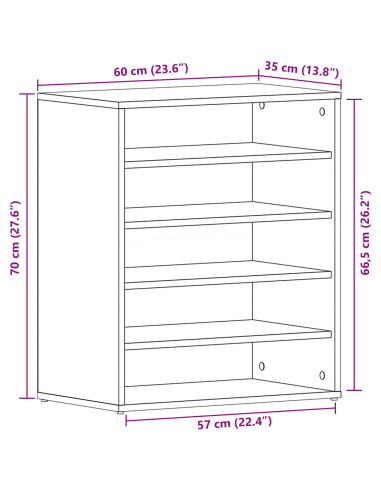Mobile per scarpe Rovere Nero 60 x 35 x 70 cm Legno multistrato