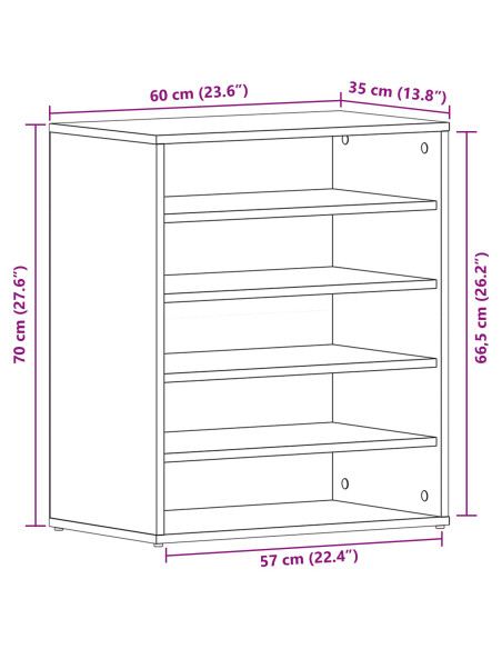 Mobiletto per scarpe  Nero Rovere 60x35x70 cm in legno ingegnerizzato