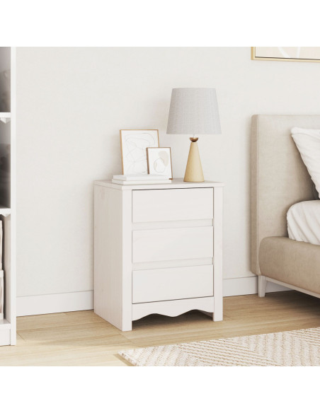Comodino  ""DRAMMEN"" Bianco 45x35x56 cm in Legno solidale di Pino