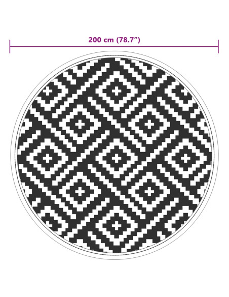 Tappeto da Esterni Bianco e Nero Ø200 cm in PP