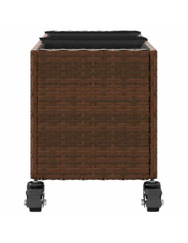 Fioriera con Ruote e 3 Vasi Marrone 107x32x38 cm in Polyrattan