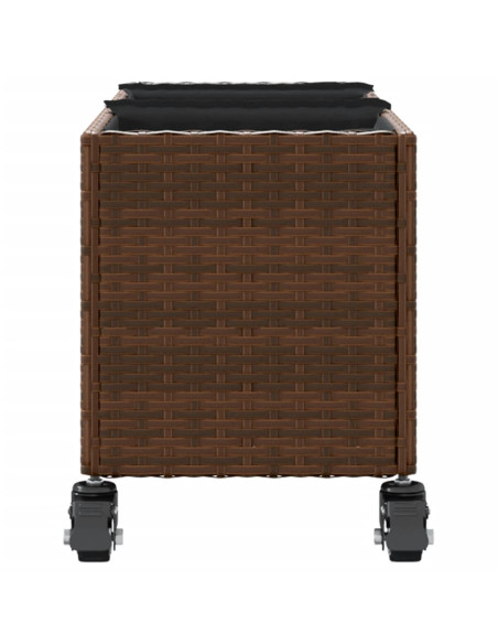 Fioriera con Ruote e 3 Vasi Marrone 107x32x38 cm in Polyrattan