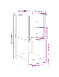 Comodino Grigio Sonoma 32x42x70 cm in Legno Multistrato