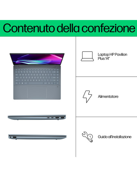 HP Pavilion Plus 14-ew1004nl Intel Core Ultra 5 125H Computer portatile 35,6 cm (14") 3K 16 GB LPDDR5x-SDRAM 512 GB SSD Wi-Fi 6E
