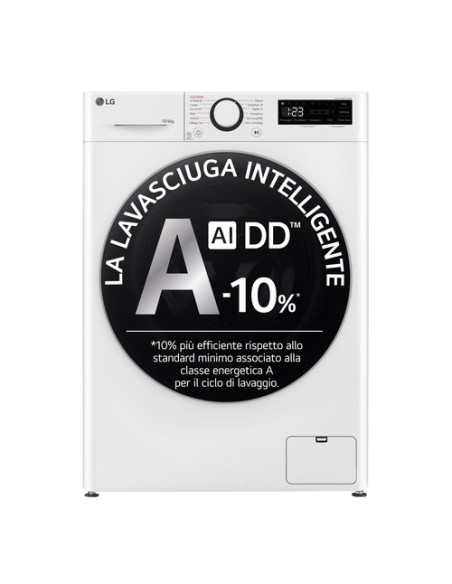LG D4R5010TSWS Lavasciuga 10/6kg AI DD, Serie R5 Classe D, 1400 giri, TurboWash 360, Vapore, Eco Hybrid, Bianca