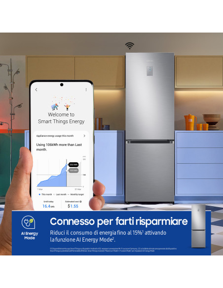 Samsung RB34C775CS9 frigorifero Combinato EcoFlex AI 1.85m 344L Libera installazione con congelatore Wifi 1,85m 344 L con rivest
