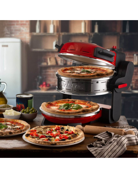 Ariete 927 Pizzeria , Forno pizza doppio, 2300 W, 2 pietre refrattarie, 2 pizze in 4 minuti, 2 termostati, Diametro 32 cm, 5 liv