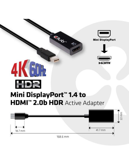 CLUB3D Mini DisplayPort 1.4 to HDMI 2.0b HDR Active Adapter