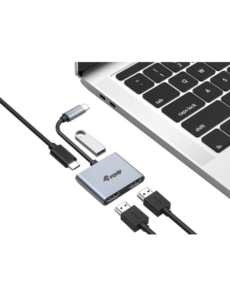 Equip Adattatore USB-C 4 in 1 con doppio HDMI, USB 3.0, 100W USB PD