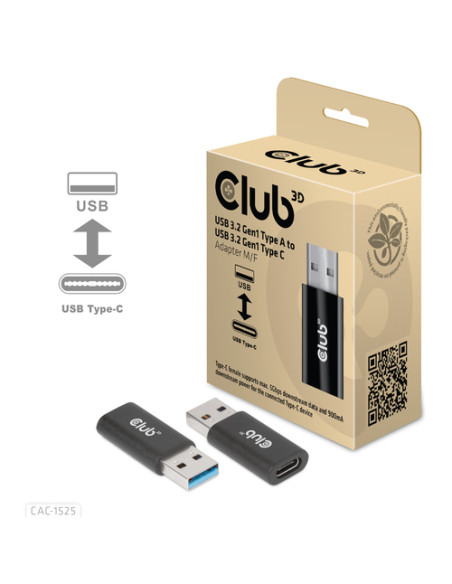 CLUB3D CAC-1525 adattatore per inversione del genere dei cavi USB A USB Type C Nero