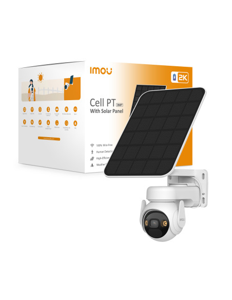 Imou Cell PT Kit - Telecamera da Esterno a batteria con risoluzione 2K (3MP), Rilevamento Movimento/Umano, Visione Notturna a Co