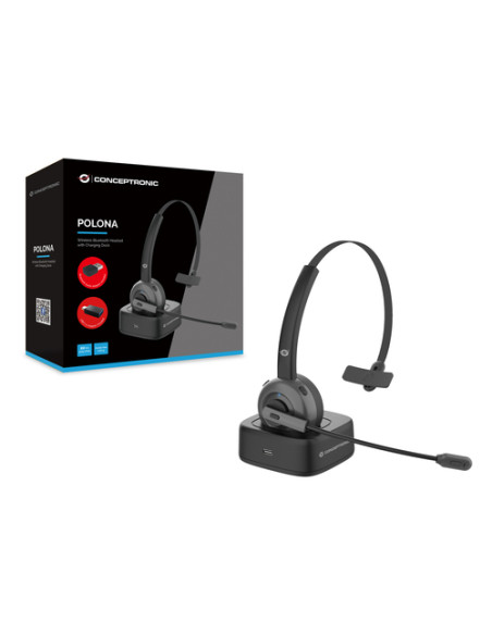 Conceptronic POLONA03BDA cuffia e auricolare Cuffie Wireless A Padiglione Ufficio Bluetooth Base di ricarica Nero
