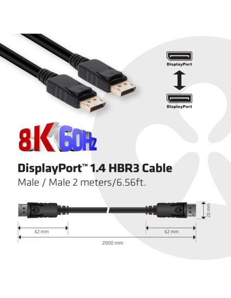 CLUB3D DisplayPort 1.4 HBR3 Cable 2m/6.56ft M/M 8K60Hz