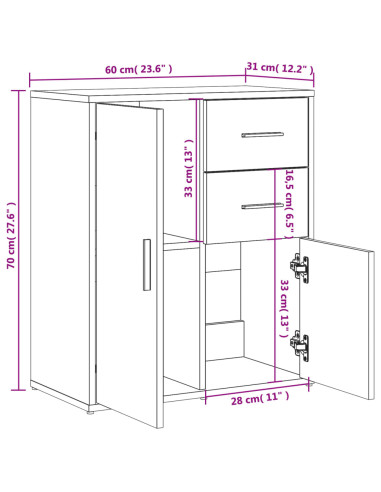 Credenza Grigio Sonoma 60x31x70cm in Legno Multistrato