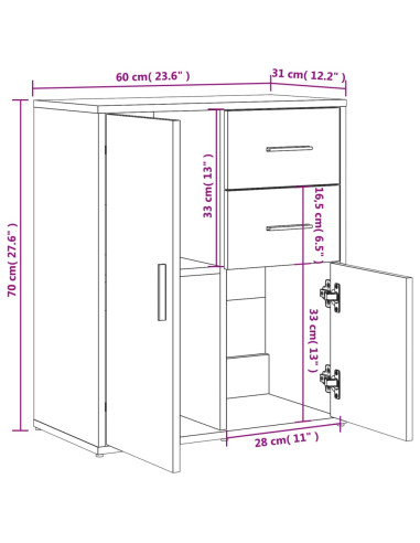 Credenze 2 pz Grigio Sonoma 60x31x70 cm in Legno Multistrato