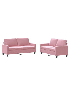 Set di Divani 2 pz con Cuscini rosa in Velluto 2