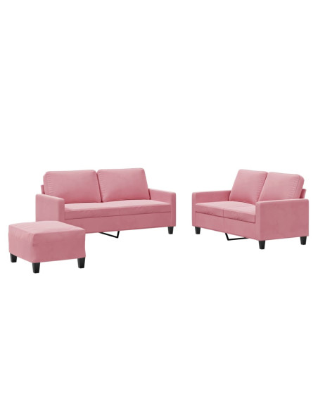 Set di Divani 3 pz con Cuscini rosa in Velluto