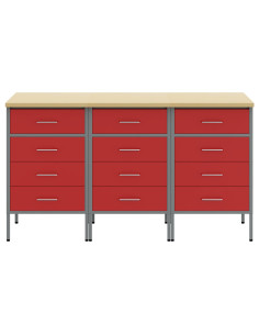 Mobile da lavoro con ruota 3 pcs Rosso e Grigio 75 x 45 x 85 cm