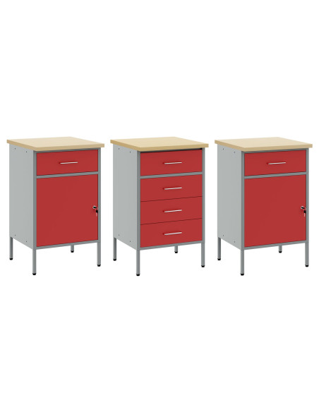 Mobile da lavoro con ruota 3 pcs Rosso e Grigio 75 x 45 x 85 cm