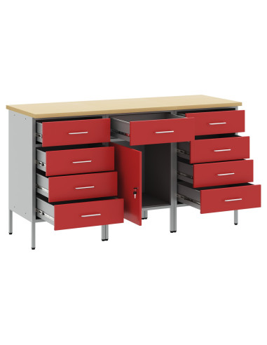 Mobile da lavoro 3 pcs Rosso e Grigio 150 x 55 x 85 cm