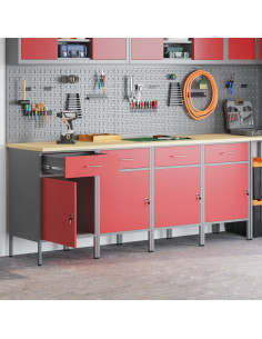 Mobile da lavoro 4 pcs Rosso e Grigio 200 x 55 x 85 cm