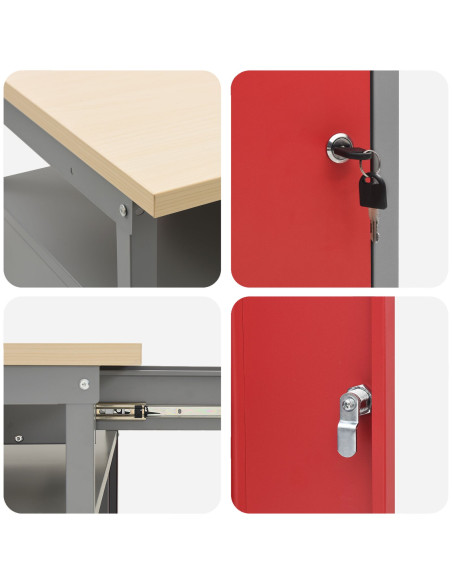 Set banco da lavoro 2 pcs Rosso e Grigio 200 x 55 x 85 cm
