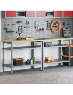 Set banco da lavoro 2 pcs Beige e grigio 200 x 55 x 85 cm