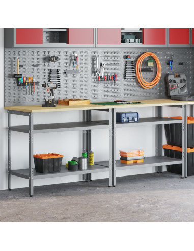 Set banco da lavoro 2 pcs Beige e grigio 200 x 55 x 85 cm