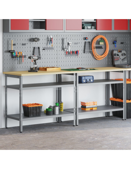 Set banco da lavoro 2 pcs Beige e grigio 200 x 55 x 85 cm