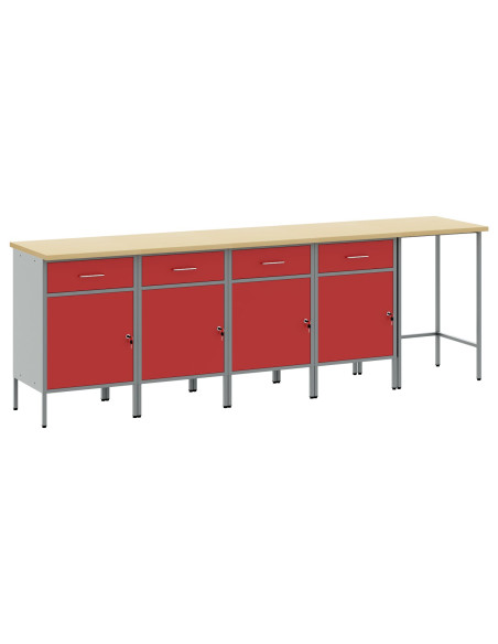 Set di 5 pezzi di armadio da lavoro e tavolo ad angolo in legno ingegnerizzato rosso