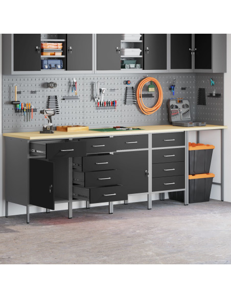 Set da Lavoro e Tavolo Angolare da 5 Pezzi Nero in Legno Compensato
