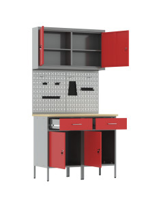 Mobile da lavoro 5 pcs Rosso Legno ingegnerizzato e acciaio