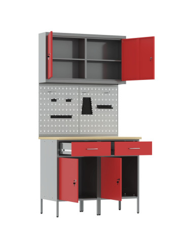 Mobile da lavoro 5 pcs Rosso Legno ingegnerizzato e acciaio