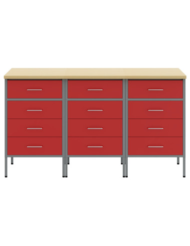Mobile da lavoro con ruota 3 pcs Rosso e Grigio 75 x 45 x 85 cm