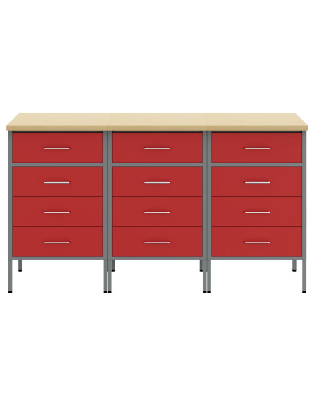 Mobile da lavoro con ruota 3 pcs Rosso e Grigio 75 x 45 x 85 cm