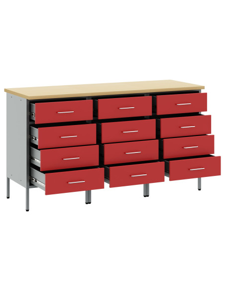 Mobile da lavoro con ruota 3 pcs Rosso e Grigio 75 x 45 x 85 cm