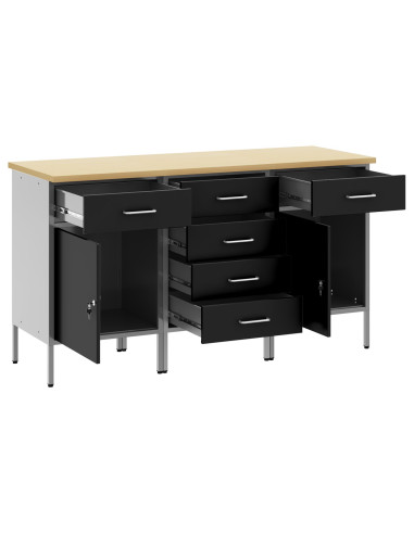 Mobile da lavoro con ruota 3 pcs Nero e Grigio 75 x 45 x 85 cm