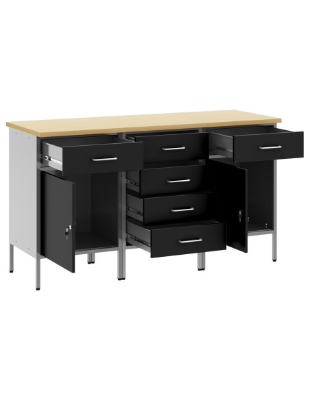 Mobile da lavoro con ruota 3 pcs Nero e Grigio 75 x 45 x 85 cm