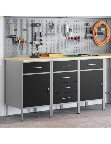 Mobile da lavoro con ruota 3 pcs Nero e Grigio 75 x 45 x 85 cm