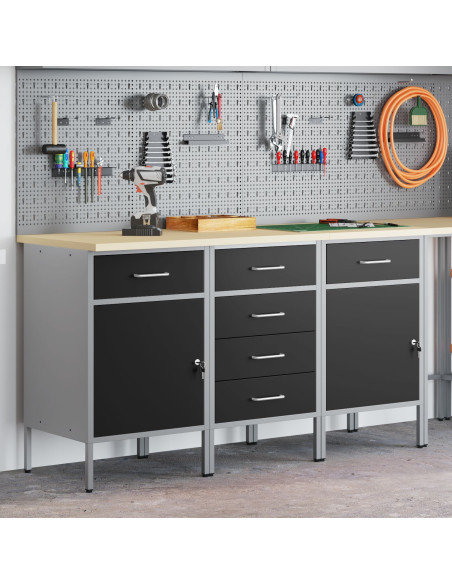 Mobile da lavoro con ruota 3 pcs Nero e Grigio 75 x 45 x 85 cm