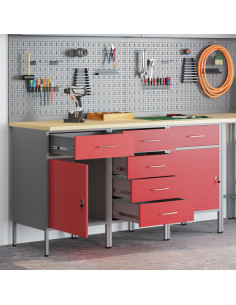 Mobile da lavoro con ruota 3 pcs Rosso e Grigio 75 x 45 x 85 cm 2