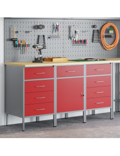 Mobile da lavoro 3 pcs Rosso e Grigio 150 x 55 x 85 cm 2