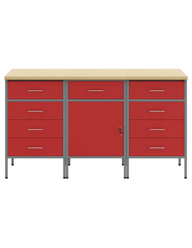 Mobile da lavoro 3 pcs Rosso e Grigio 150 x 55 x 85 cm